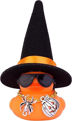 MuMyer Adornos de pato de goma para automóvil, decoraciones de tablero de automóvil con mini sombrero de bruja, gafas de sol, collar, accesorios de