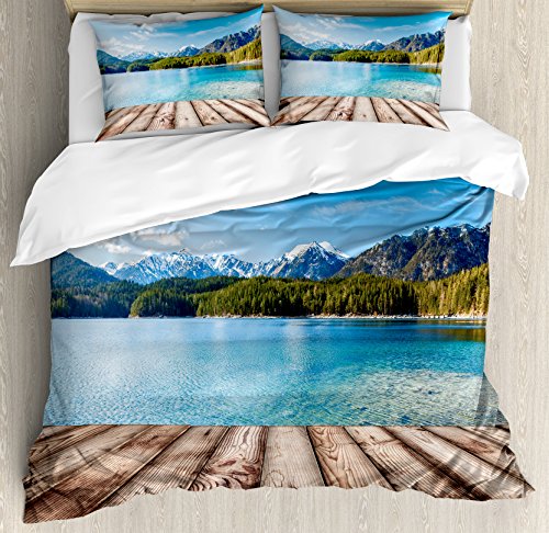 Ambesonne Mountain Duvet Cover Set, Snowy Mountain Tops from Old