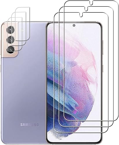 (3+3) Protector de pantalla de vidrio templado con protector de lente de cámara, antiarañazos, transparente HD (3+3) para Samsung Galaxy S21 Plus 5G