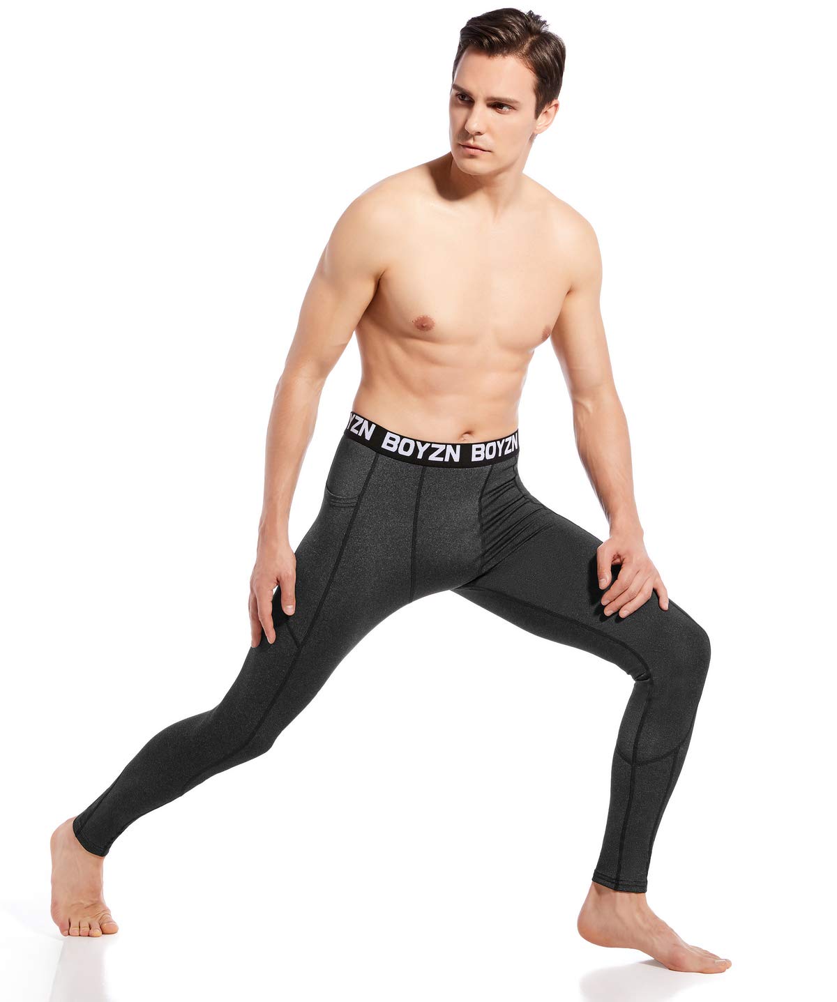 Boyzn 1 or 2,3 Pack Kompressionshose Herren, Funktionsunterwäsche Sport Leggings für Herren, Laufhose Unterhose Lang Strumpfhose Fitness Tights mit Taschen/Ohne Tasche für Laufen Radfahren Basketball