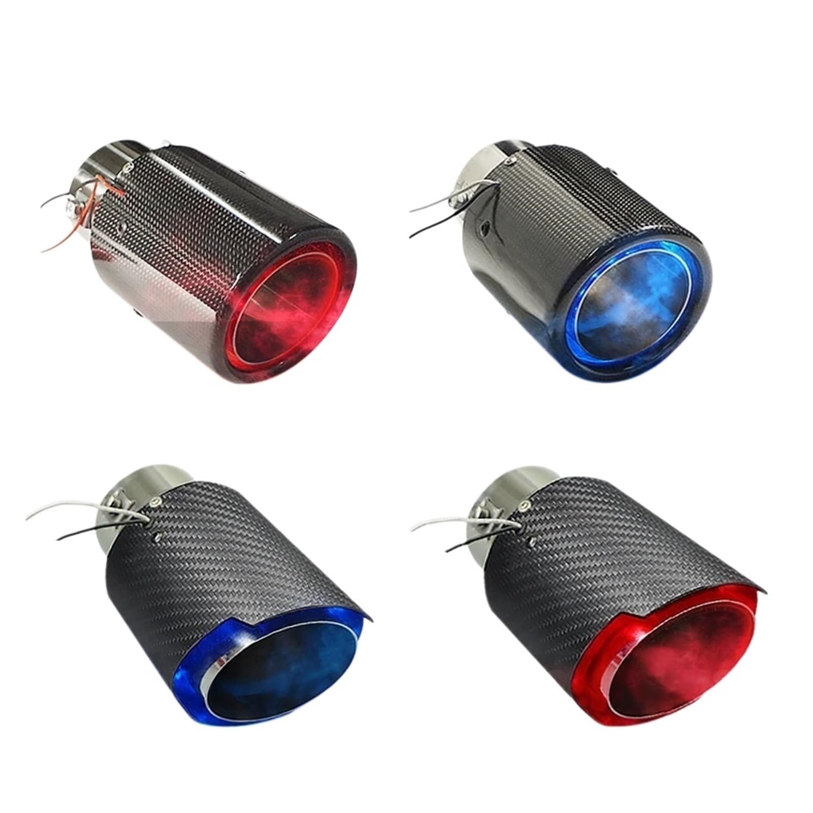 Tubo coda marmitta scarico Auto 1 pz luminoso tubo di scarico per auto modificato rosso e blu luce punta in fibra carbonio con a LED(Curled glossy RED)
