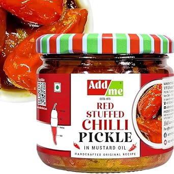 Add me Red Stuffed Chilli Pickles 200gm lal mirch ka Bharwa Banarasi Masala mirchi ka achar 200g Glass Jar