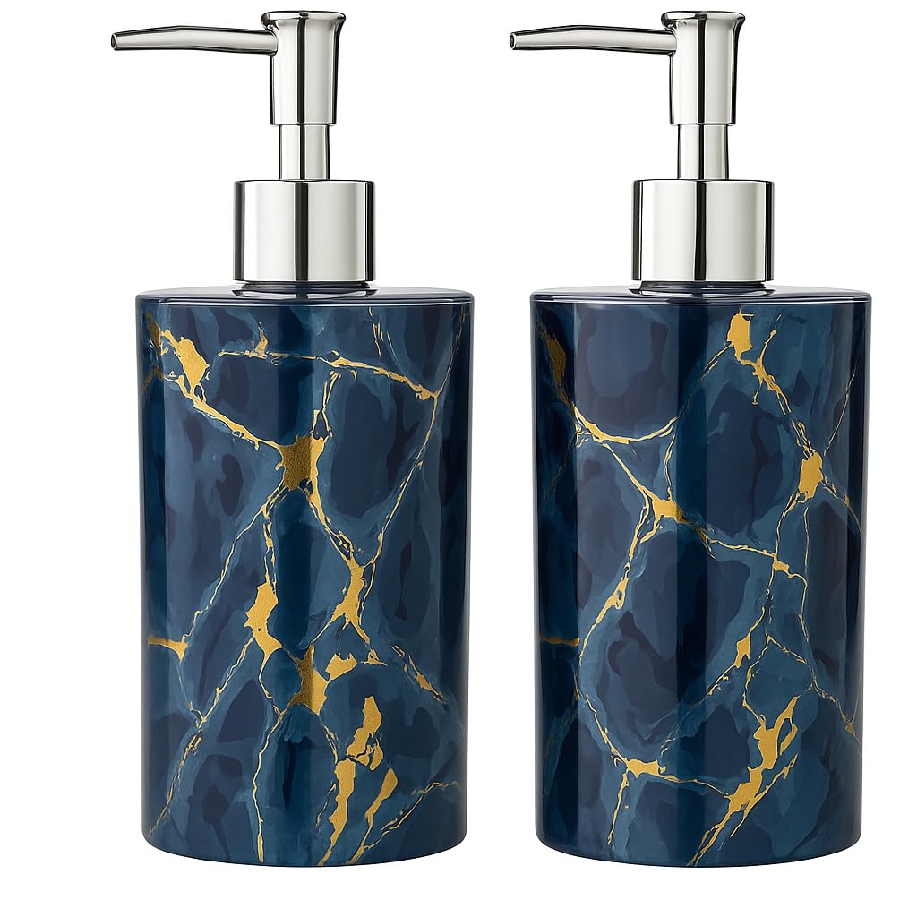 LAGET®Liquid Soap Dispenser Plastic Bottle with Pump for handwash in Bathroom/Kitchen Sink Pack of 2 Marble Print (300 Ml)