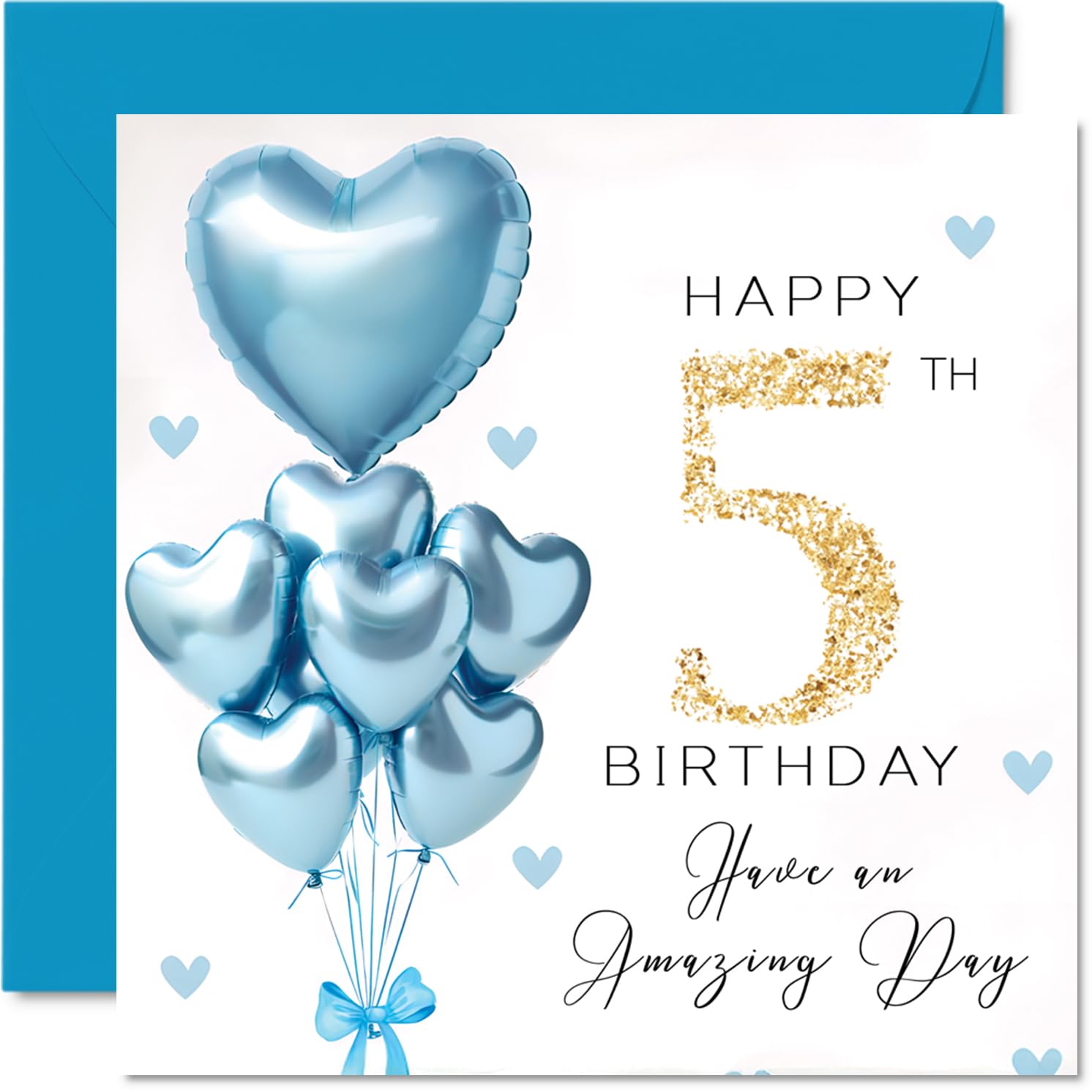 5th Birthday Cards for Boys, Blue Glitter Balloons