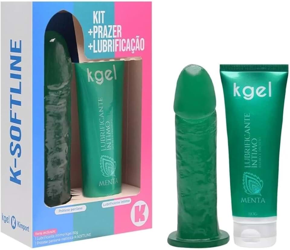 KGEL Kit Lubrificante Íntimo 80g com Prótese Peniana Maciça Aromática, Menta