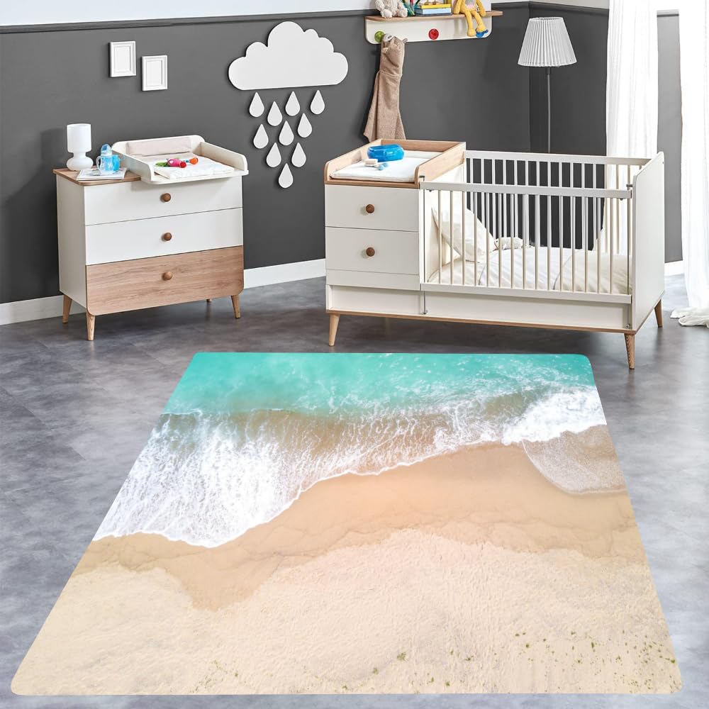 Genérico Alfombra Dormitorio Playa Verano Alfombra Infantil Alfombras Decorativas Playa Adolescente Alfombras De Franela De Pelo Corto Alfombras De Juego Antideslizantes para Dormitorio Sala De Estar