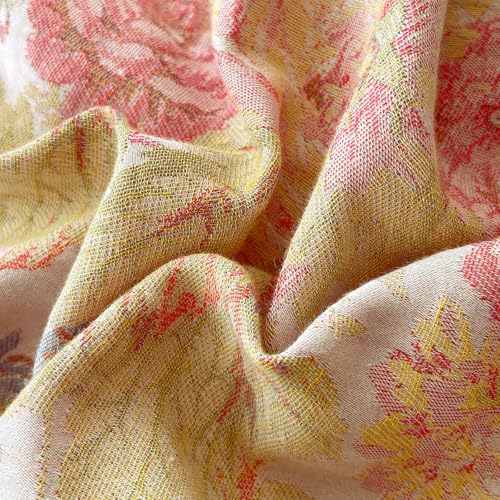 Image of VM VOUGEMARKET Pastoral Double Layer Gauze Cotton Duvet Cover Set - Peach Blush Floral Jacquard,Cozy Reversible Vintage Bedding Set King Size