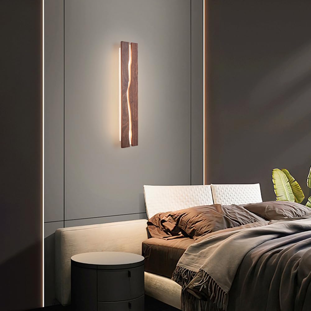Nowoczesna lampa ścienna LED, kolor orzecha włoskiego, pionowa, falowana, minimalistyczna, wydłużona, 3 temperatury barwowe, do sypialni, sypialni, salonu, korytarza, dekoracja akcentująca (7 szt