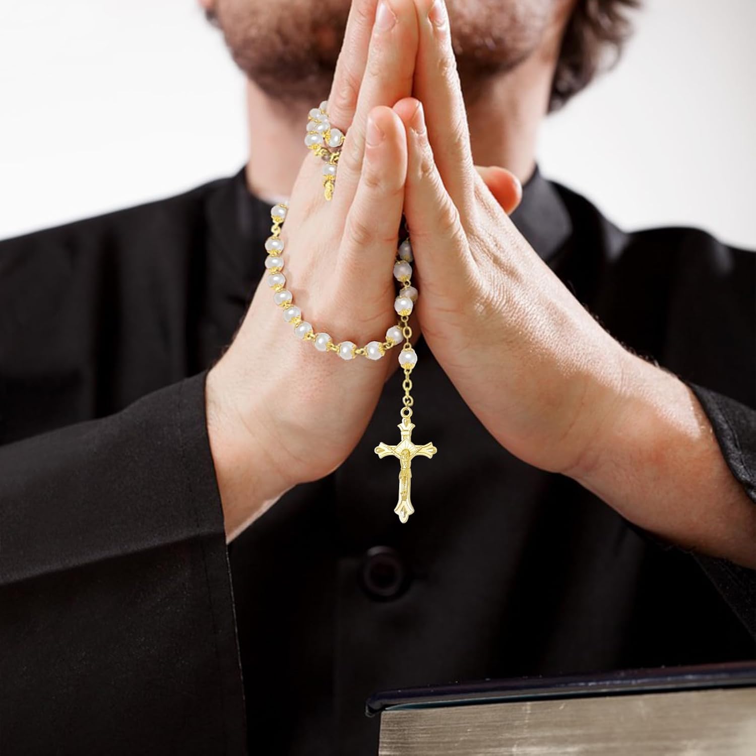 KOMI Catholic Rosary Beads for Women - Glass Pearl Beads Necklace with Saint Benedict Medal & Crucifix - Catolicos Rosary Gifts with Pouch - Image 6