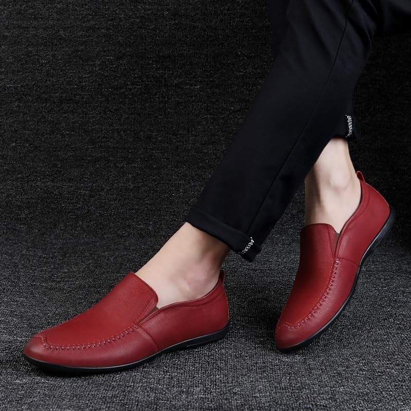 Mens Loafers Solid Color Leather Round Toe Loafer Shoes Comfortable Flat Heel Slip Resistant Fashion Classic Slip-ons4