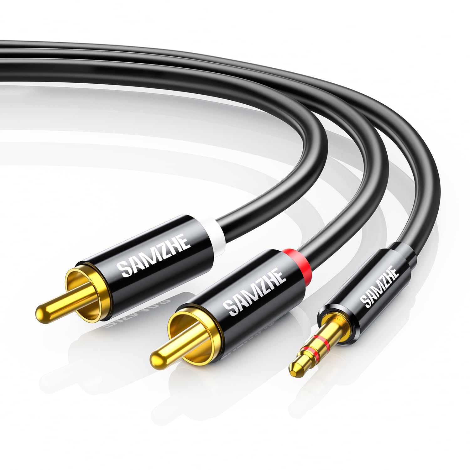 SAMZHE Cable RCA de 3,5 mm a RCA, adaptador de audio RCA macho a auxiliar, adaptador de audio de alta fidelidad, carcasa de metal, divisor en Y, cable auxiliar 1/8 conector para smartphones, altavoces