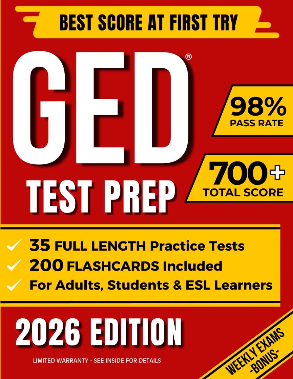 GED TEST PREP: The Complete Study Guide to Master All GED Subjects and Achieve Your Best Score | Includes 10 Full-Length Practice Tests + EXTRA Weekly Exams | Ideal for Adults, Students & ESL Learners