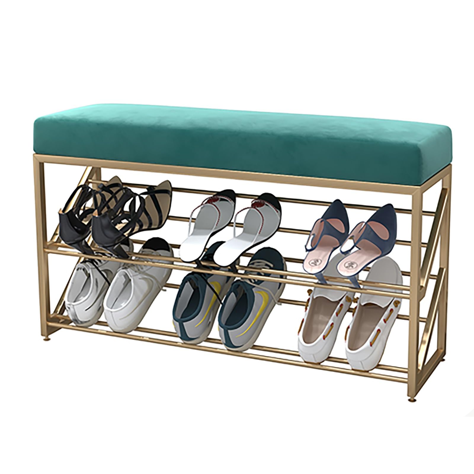LWJSOCP Modern Entryway Shoe Bench with Cushioned ating Stylish SpaceSaving Green Shoe Rack Upholstered Fur Storage Ideal for Hallway Organization (L47.2 * 9.8)