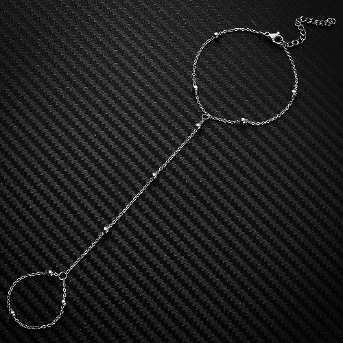 WangGao Stainless Steel Slave Chain Ring Bracelet Hand Harness Bracelet for Women,Adjustable Wrist Length Elegant Finger Jewelry4