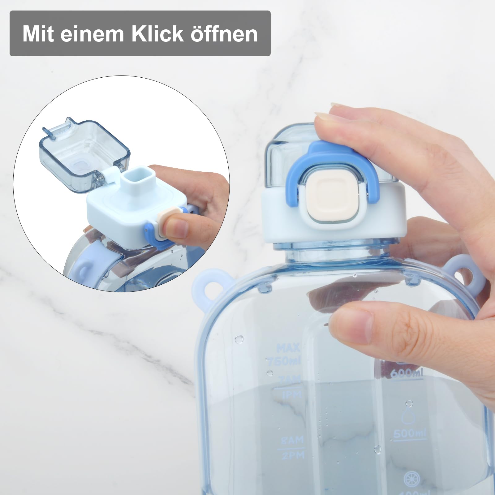 PMVRTHQV Draagbare platte waterfles, BPA-vrije Tritan plastic