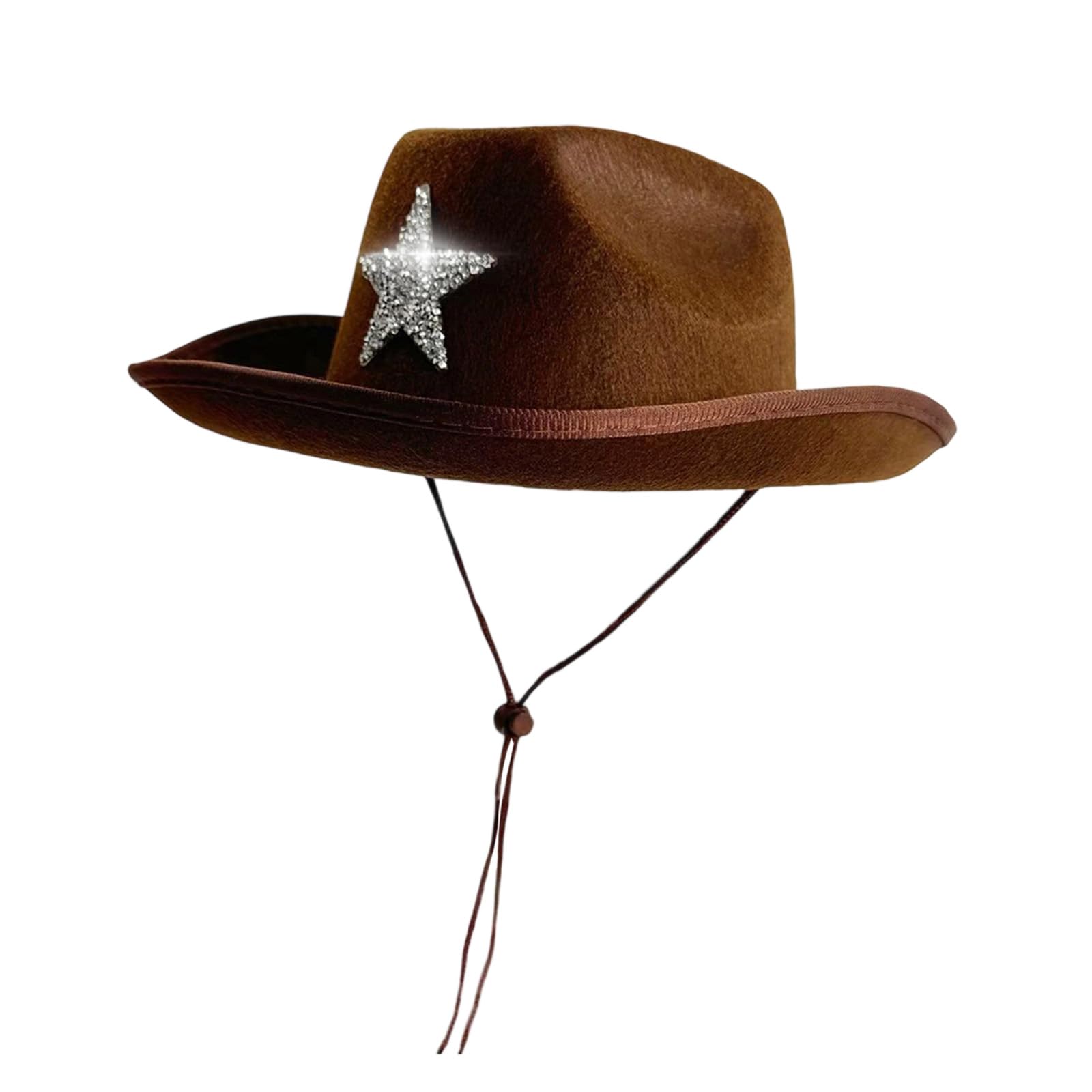 Edhomenn Kids Cowboy Hats, Wide Brim Western Cowgirl Hat with Adjustable Strap, Cowgirl Costume Accessories (27 Brown, One Size)