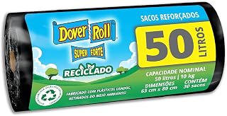 Saco para lixo Dover-Roll Super Forte Reciclado, 50 litros, preto, rolo com 30 sacos