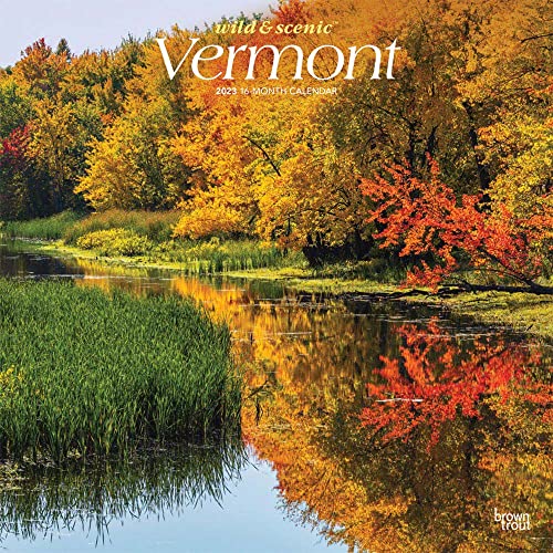 brown sharp square - Vermont Wild & Scenic | 2023 12 x 24 Inch Monthly Square Wall Calendar | BrownTrout | USA United States of America Northeast State Nature