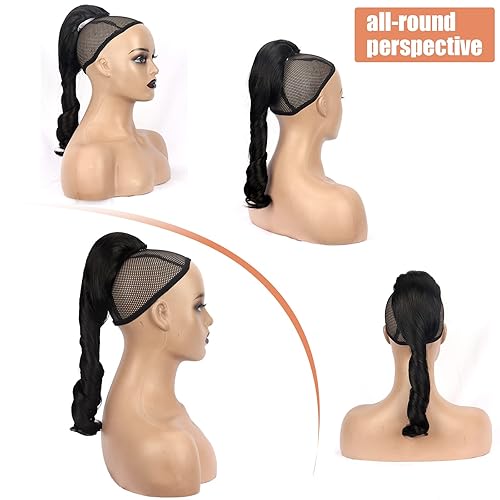 Miniatura 6 de KRSI Extensión de cola de caballo corta con cordón de 14 pulgadas para mujeres negras, cabello negro rizado, cola de caballo ondulada, piezas de