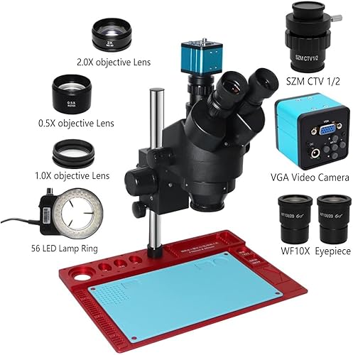 Miniatura 2 de Kit de accesorios de microscopio para adultos 3.5X-90X Trinocular Industria Microscopio Zoom Ampliación Circuito Inspección Microscopio Estéreo
