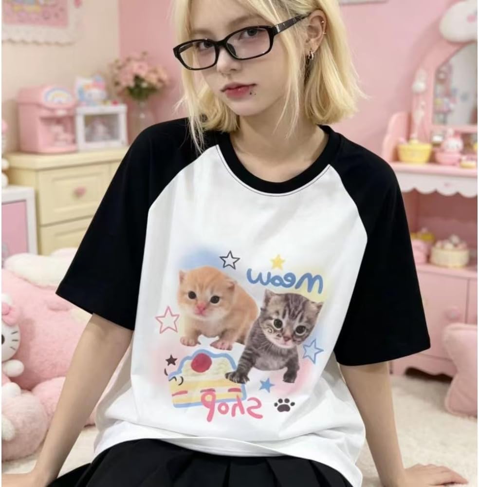 OATSBAS Y2K Cute Sweatshirts for Women Teen Girls Animal Print Long Sleeve Preppy Sweatshirt Kawaii Clothes