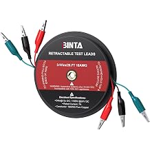 BINTA 3 Wire 20 Ft Retractable Test Leads, Red/Black/Blue Alligator Clips