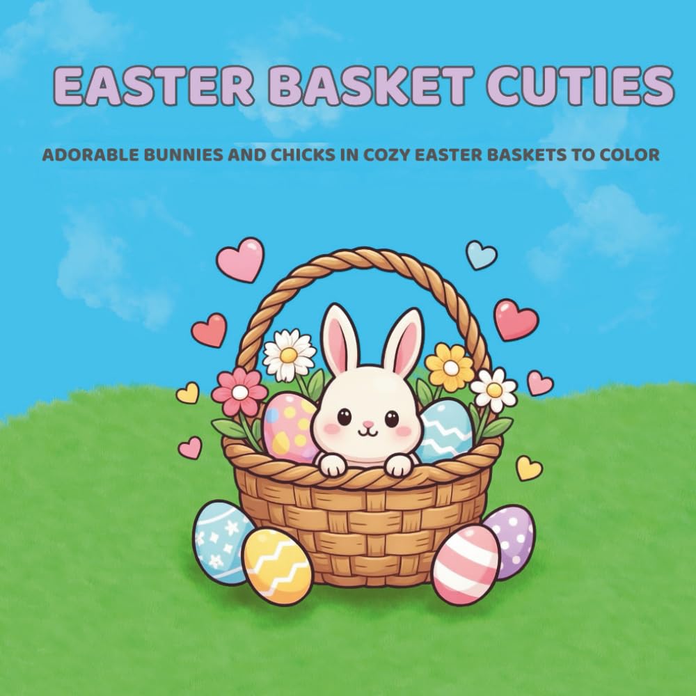 Easter Basket Cuties: Adorable Bunnies and Chicks in Cozy Easter Baskets to Color