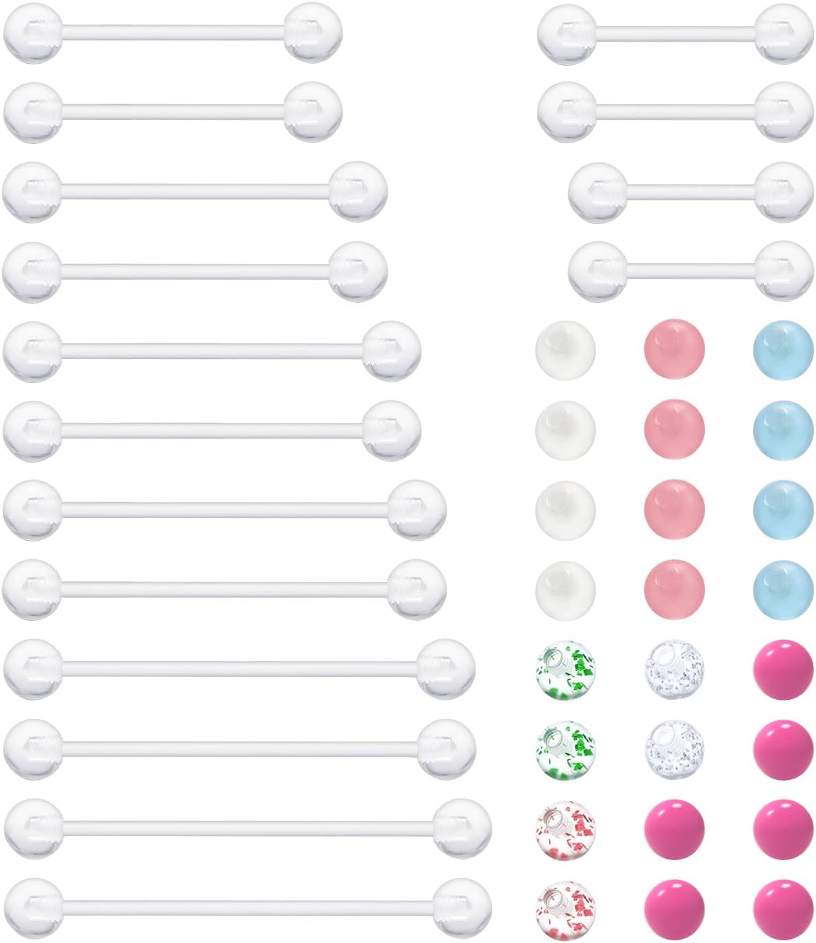 Plastic Nipple Rings for Surgery Clear Industrial Piercing Jewelry 14g Plastic Tongue Rings Long Bar Pregnancy Nipple Piercings for Women Bar Length 14/16/19/22/25/32/35/38mm