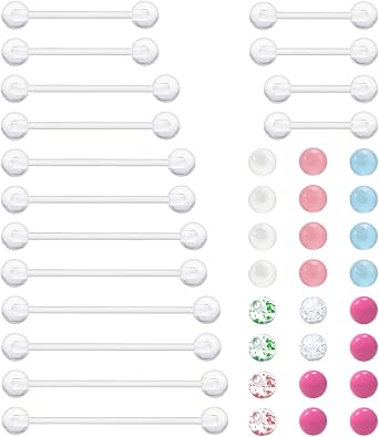 Plastic Nipple Rings for Surgery Clear Industrial Piercing Jewelry 14g Plastic Tongue Rings Long Bar Pregnancy Nipple Piercings for Women Bar Length 14/16/19/22/25/32/35/38mm