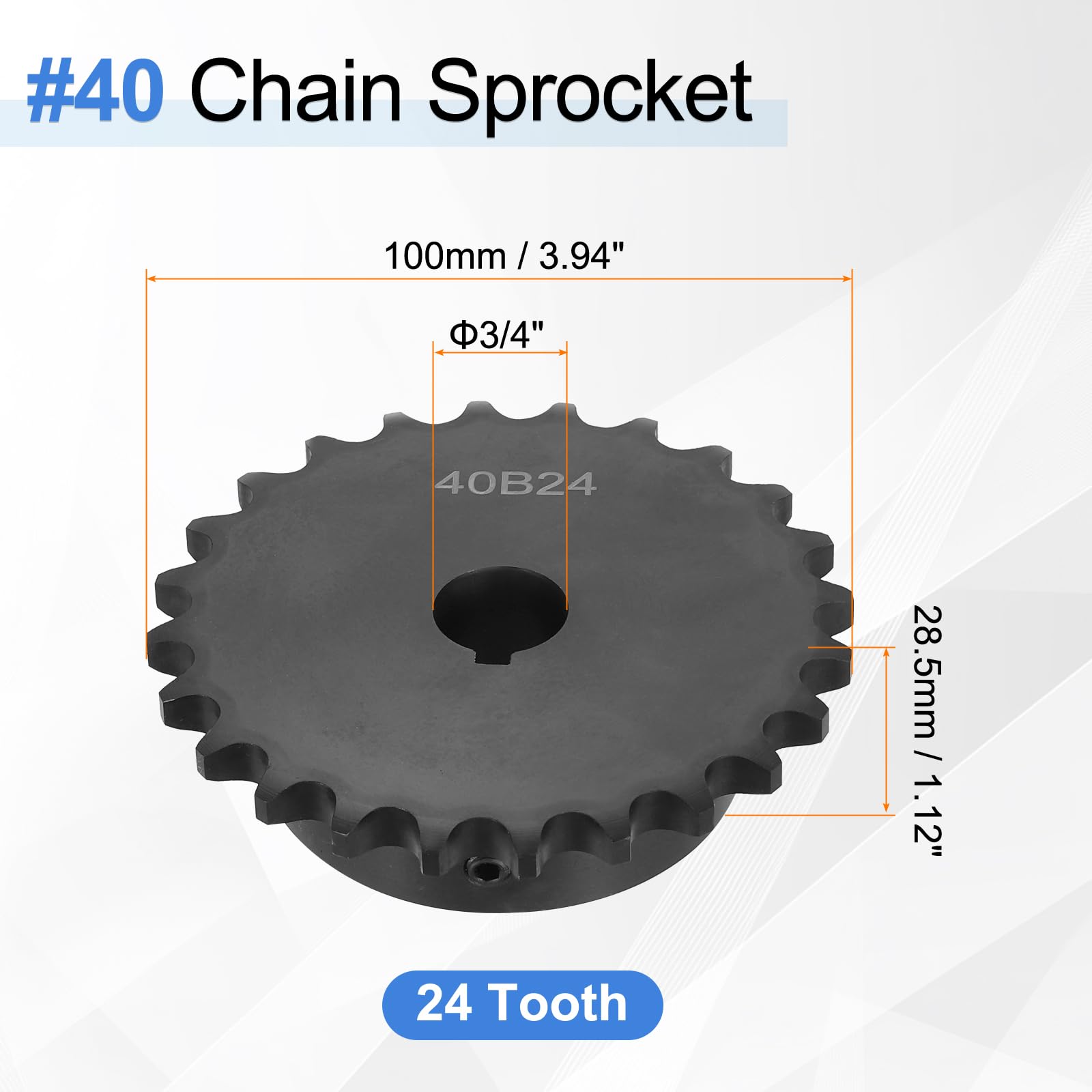 QUARKZMAN 2 Pcs #40 Piñón De Cadena Con Rodillo De 3/4" De Diámetro Interno, 24 Dientes, Acero Al Carbono C45, Piñón ANSI #40 Con Agujero Redondo Y Tornillos De Fijación Para Cadena ISO 08A