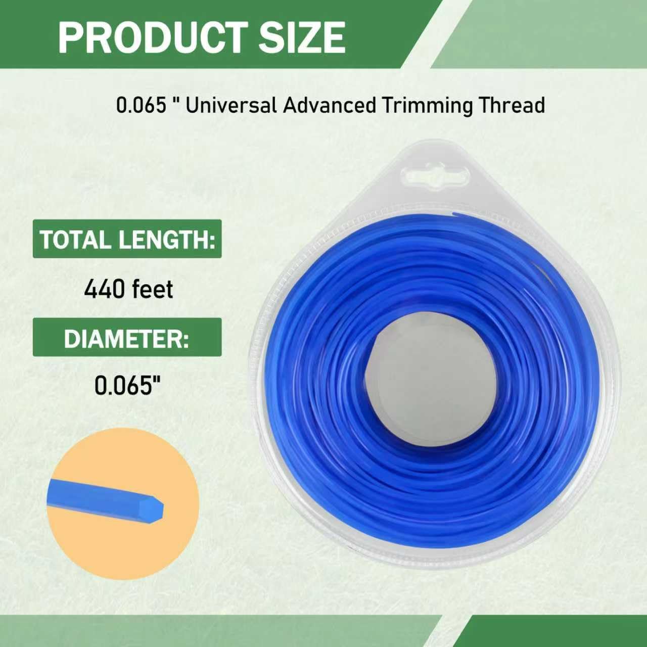 1 Pack Trimmer Line .065, Universal Weed Eater String 0.065 Inch x 440-Foot, 6-Point Star, Commercial Grade String Trimmer Line (Blue)