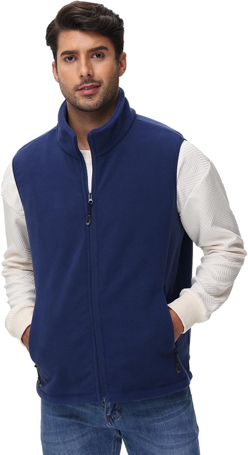 JIHUILAI Mens Polar Fleece Lightweight Vest With Zipper Pockets Warm Men's Zip Up Vests Outerwear Winter Sleeveless Jacket