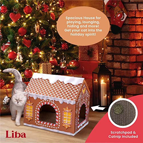 LiBa Casa de Papelão para Gatos com Arranhador E Catnip, Cama para Gatos, Brinquedos para Gatos de H