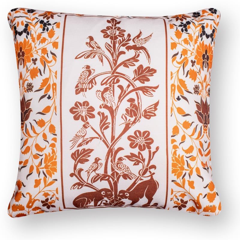 Image of Decorative Satin Sofa Cushion Covers Set of 5, 16 x 16 Inches, Multicolor Floral Printed Pillow Covers for Living Room, Bedroom, Couch & Sofa, Soft Glossy Fabric, Zipper Closure