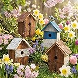 DoubleFill Set of 4 Wood Birdhouses for Outdoor, Garden Decoration Birdhouses for Outdoors, Arts and Crafts Projects, Hanging Birdhouse for Garden Yard Decor Gifts