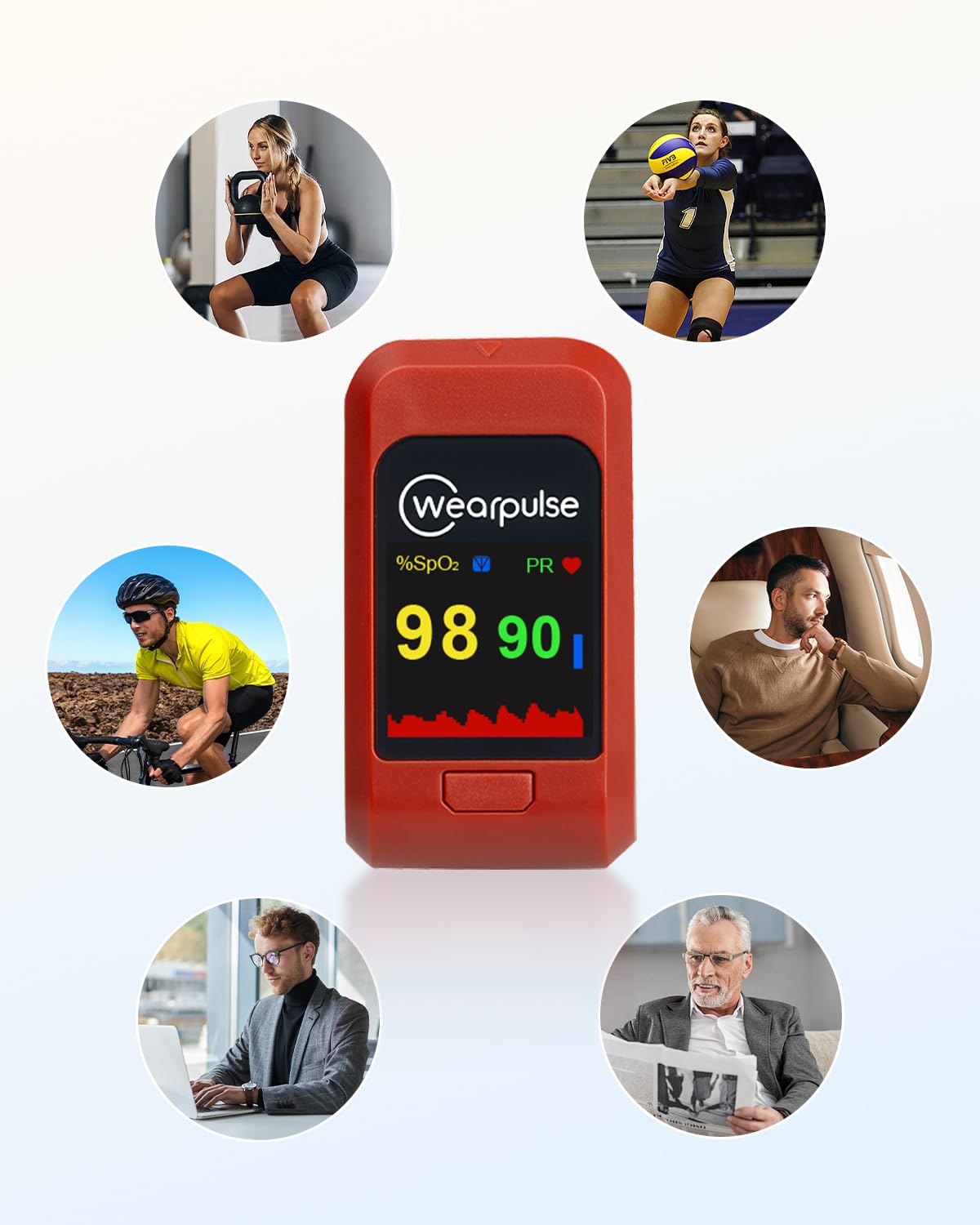 Wearpulse Pulse Oximeter & Oxygen Monitor, Adult Meter for Finger, Tracks Blood Oxygen, Pulse Rate, Features Audible Beep, Free App Reports
