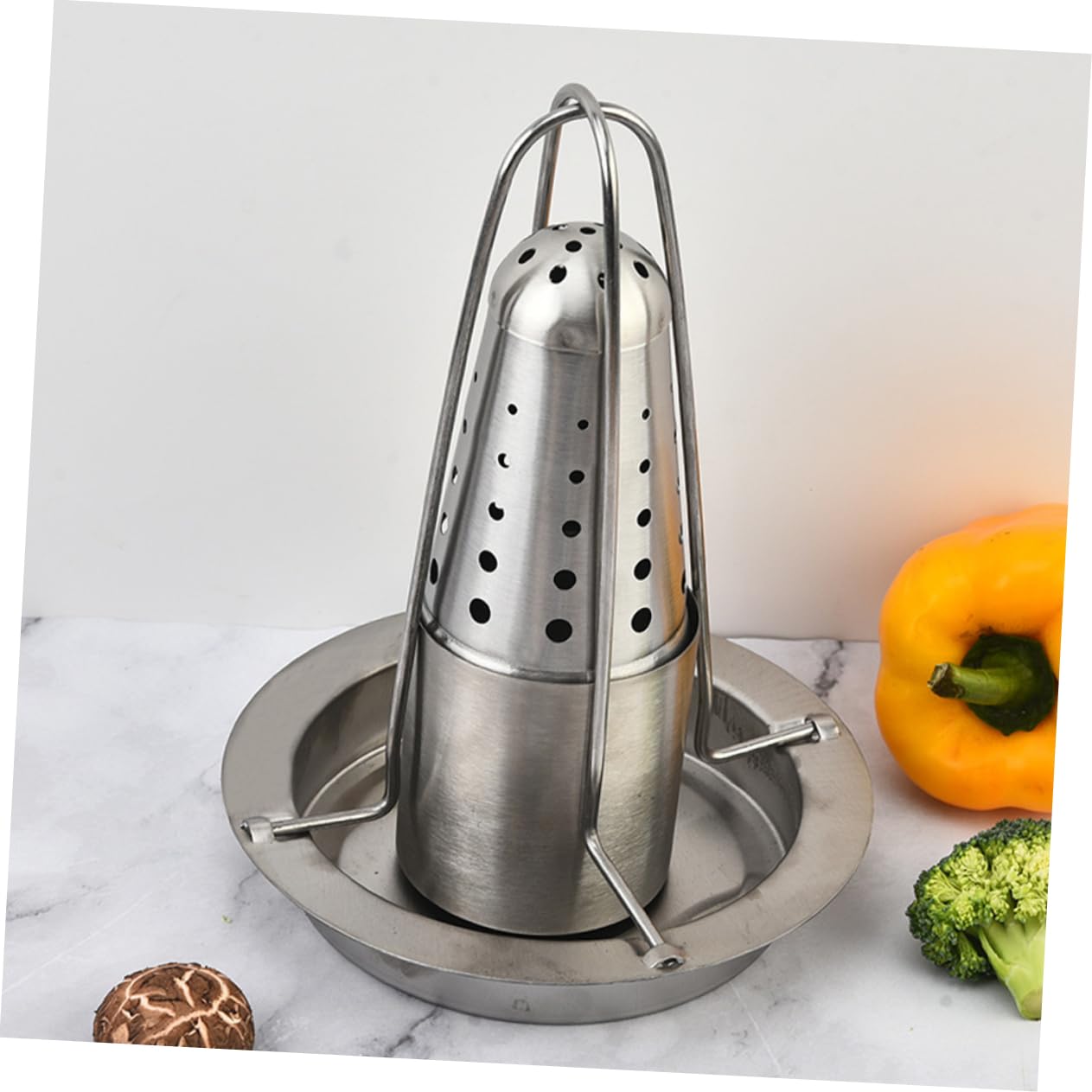 INOOMP Supporto Cottura Pollo Barbecue in Acciaio Inox, Griglia per Arrosti Leggera e Compatta per Barbecue all’Aperto