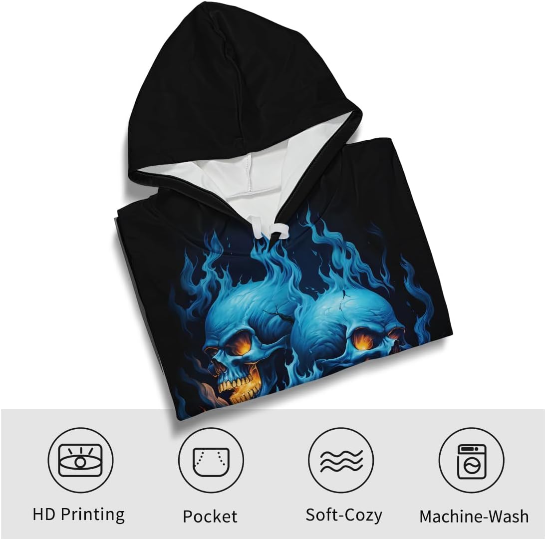 Men's Casual Skull Hoodies Sweatshirt Vintage Graphic Pullover Long Sleeve with Pocket - Image 4