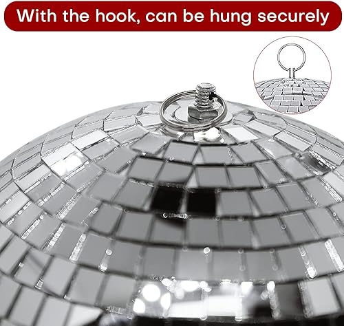 Miniatura 6 de Boshen Bola de espejo de discoteca de 6 pulgadas con anillo para colgar, luz de bola de discoteca plateada para fiesta, Navidad, DJ, escenario,