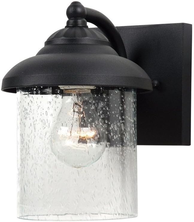 Sea Gull Lighting 84068-12 Lambert Hill One-Light Outdoor Wall Lantern with Clear Seeded Glass Shade, Black Finish