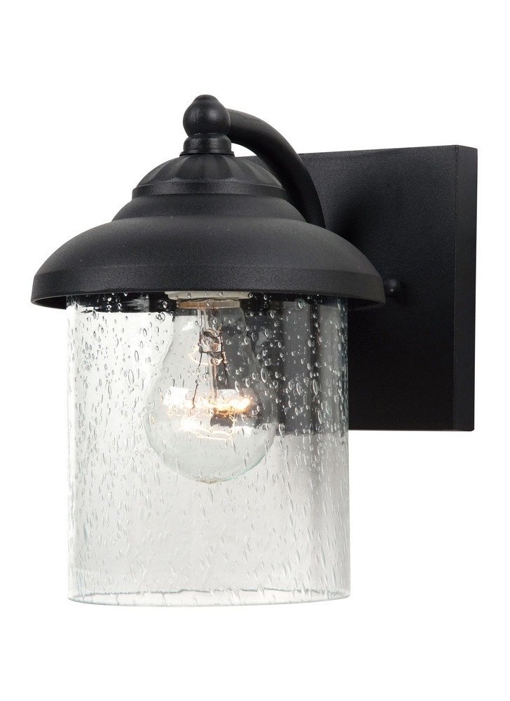 Sea Gull Lighting 84068-12 Lambert Hill One-Light Outdoor Wall Lantern with Clear Seeded Glass Shade, Black Finish