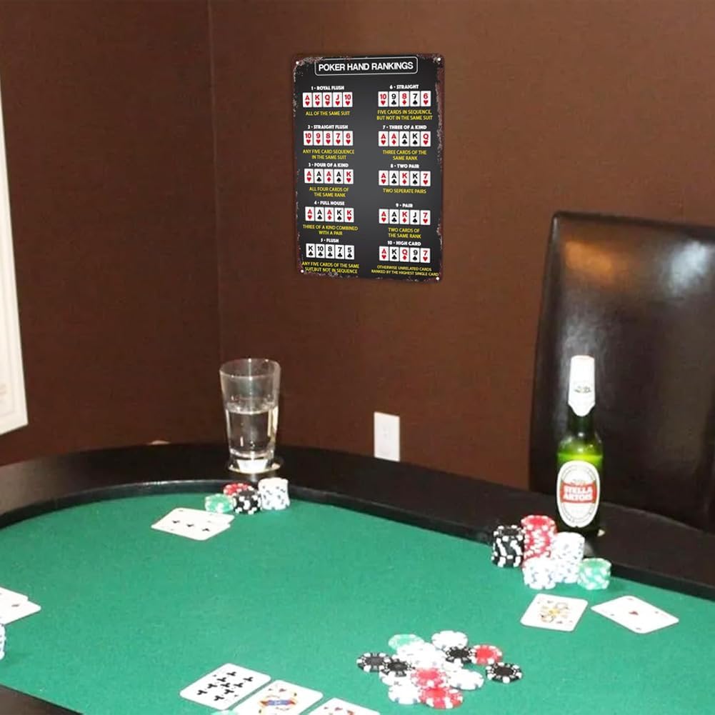 Poker Hands Rankings Vintage Metal Tin Sign Poker Rules Guide Wall Decor Iron Poster Painting Tin Signs for Home Farmhouse Bar Cafe Pub Garage Man Cave Room 12 x 8 Inch - Image 5