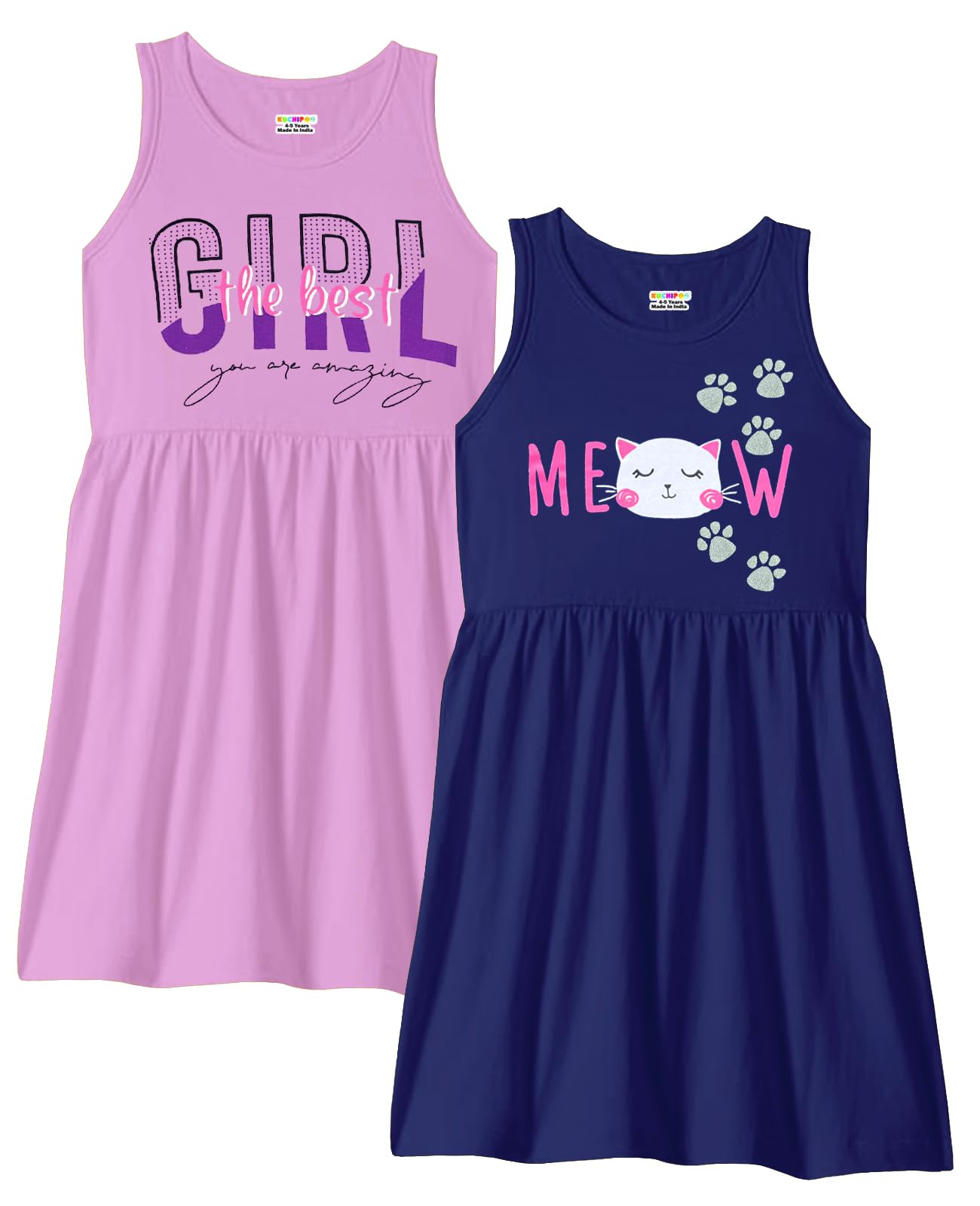 Kuchipoo Girls Regular Fit Cotton Frocks - Pack of 2