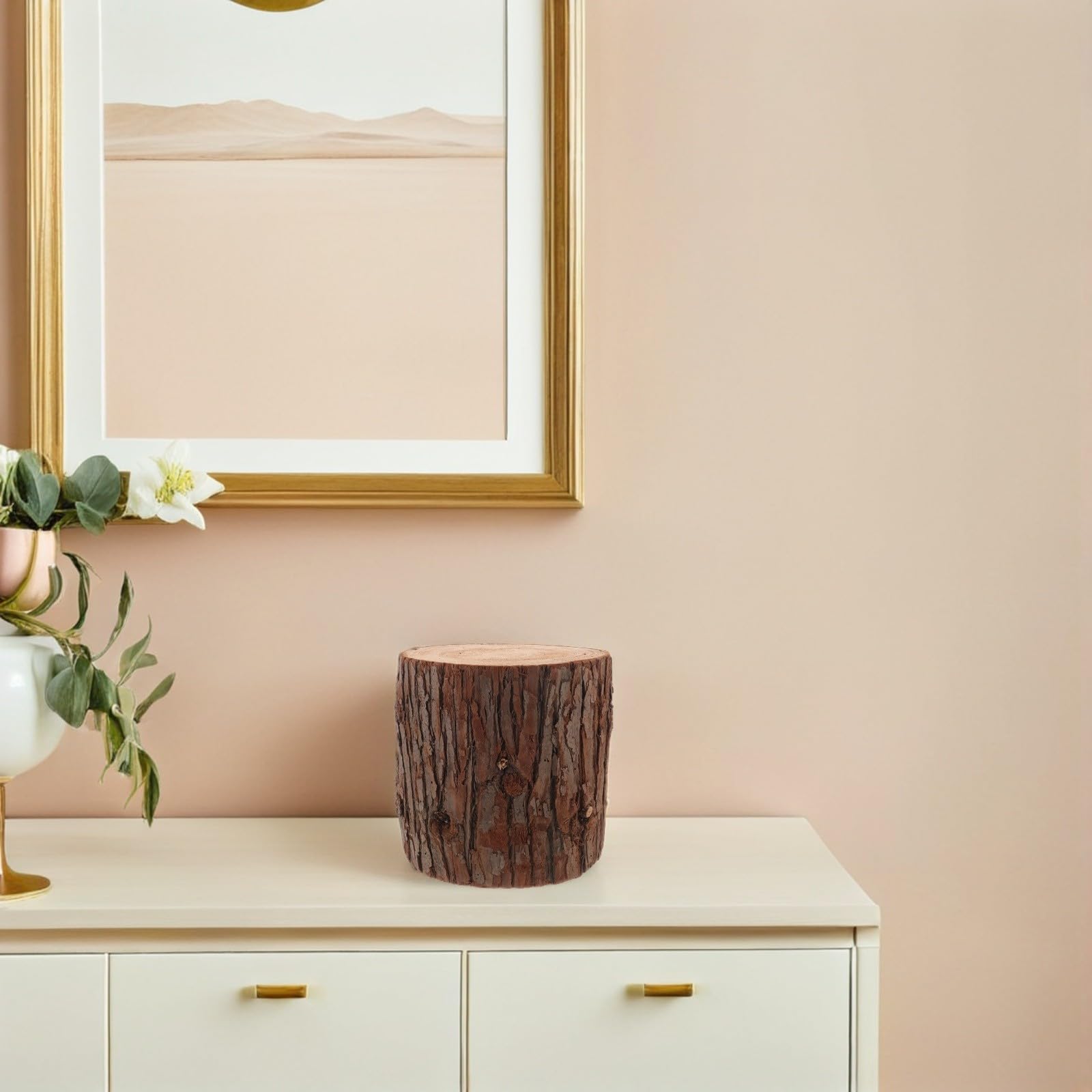 Cabilock Mesa Auxiliar de Madera Maciza Base de Tocón Natural, Diseño Rústico y Cilíndrico para Decoración y Soporte Estable en Sesiones Fotográficas