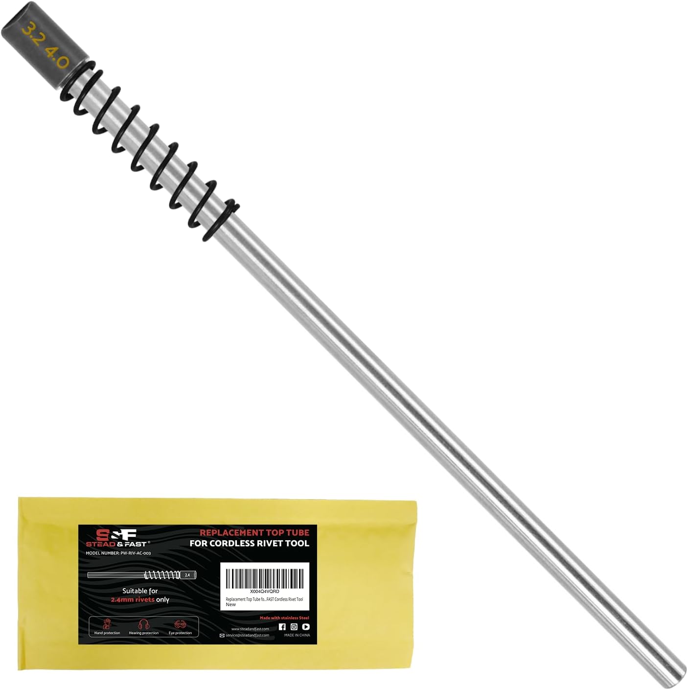 Replacement Mandrel Tube Assembly for S&F STEAD & FAST Cordless Rivet Tool, for 4.8-6.4 MM Rivets