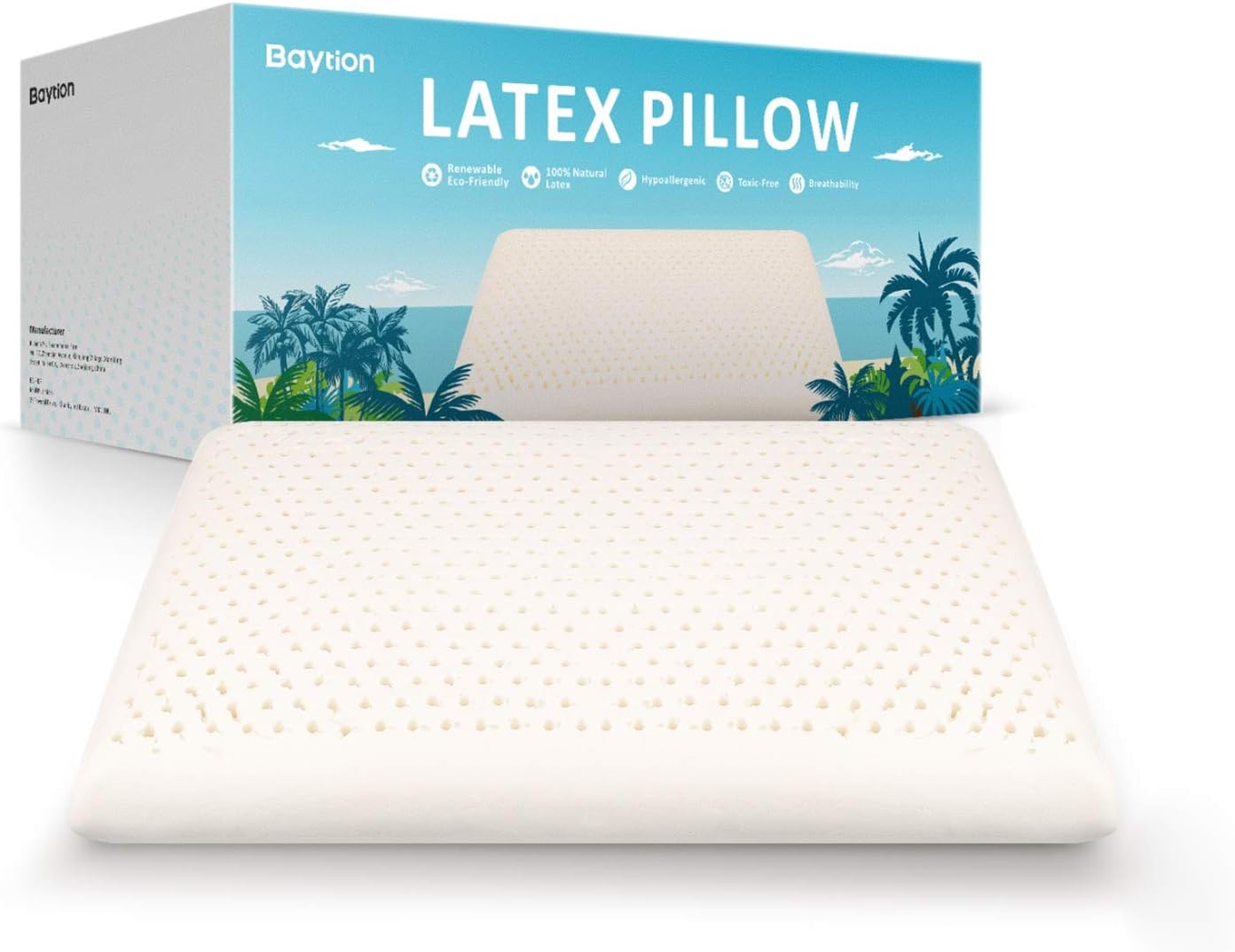 Baytion Latex Pillow, Ergonomic Pillow for Neck Pain for Sleeping with