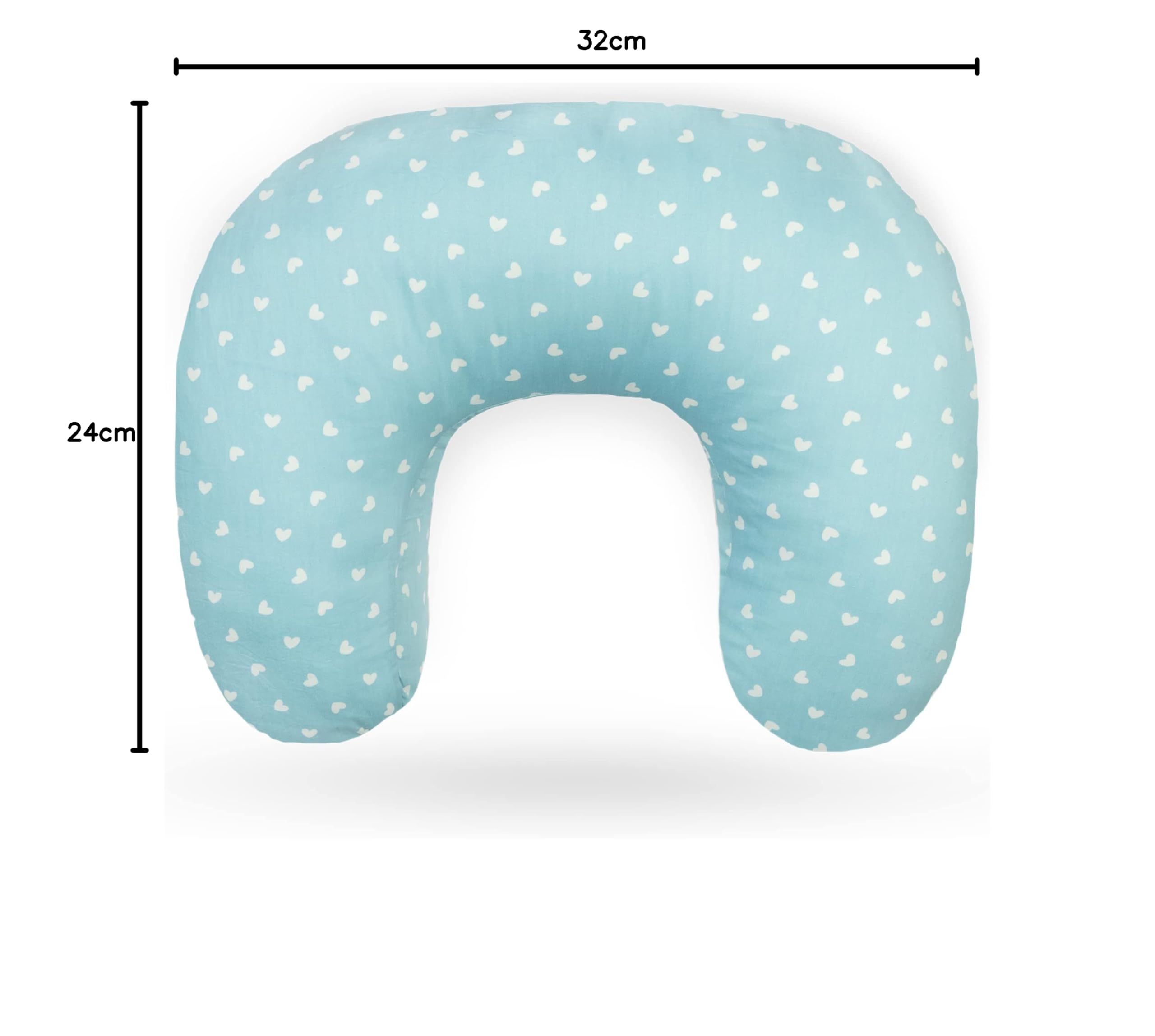 Ella Poduszka do karmienia – ergonomiczna poduszka dla niemowląt do wygodnego karmienia i karmienia niemowląt, wyściełany zagłówek dla niemowląt ze zdejmowaną bawełnianą poszewką - niebieska z sercami