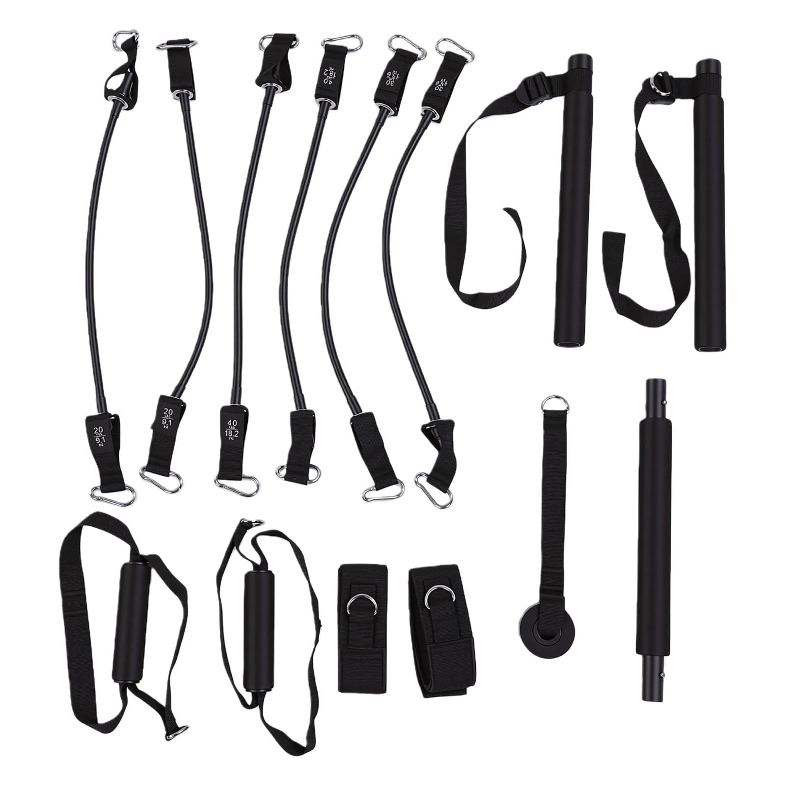 Buachois Pilates Bar Kit, 20 30 40 Lbs Fasce di Resistenza Attrezzature per Allenamento Pilates Regolabili TPE Metallo con Custodia per Fitness a Casa