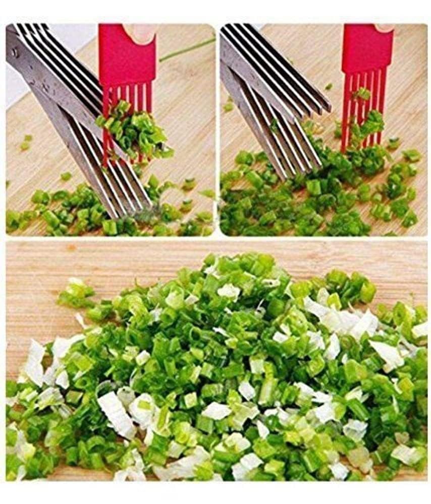 SHREE HANS CREATION 5 Blades Scissors Stainless Steel Peelers Chopping Shear for Cutting for Kitchen, Paper Food Salad Herb Spices Cooking Tools Vegetable Cutter with Cleaning Brush (Color Multi) 1