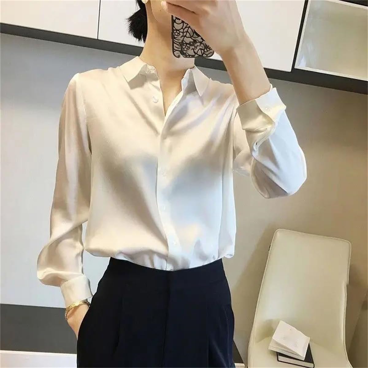 Blusa de seda de primavera para mujer, camisas elegantes con botones a juego